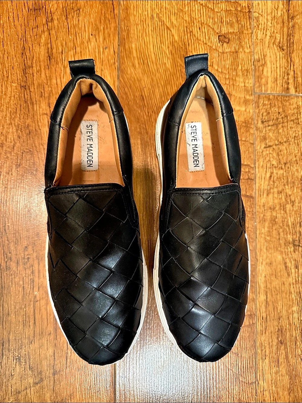 Steve Madden Woven Slip-On Sneakers in Black & White